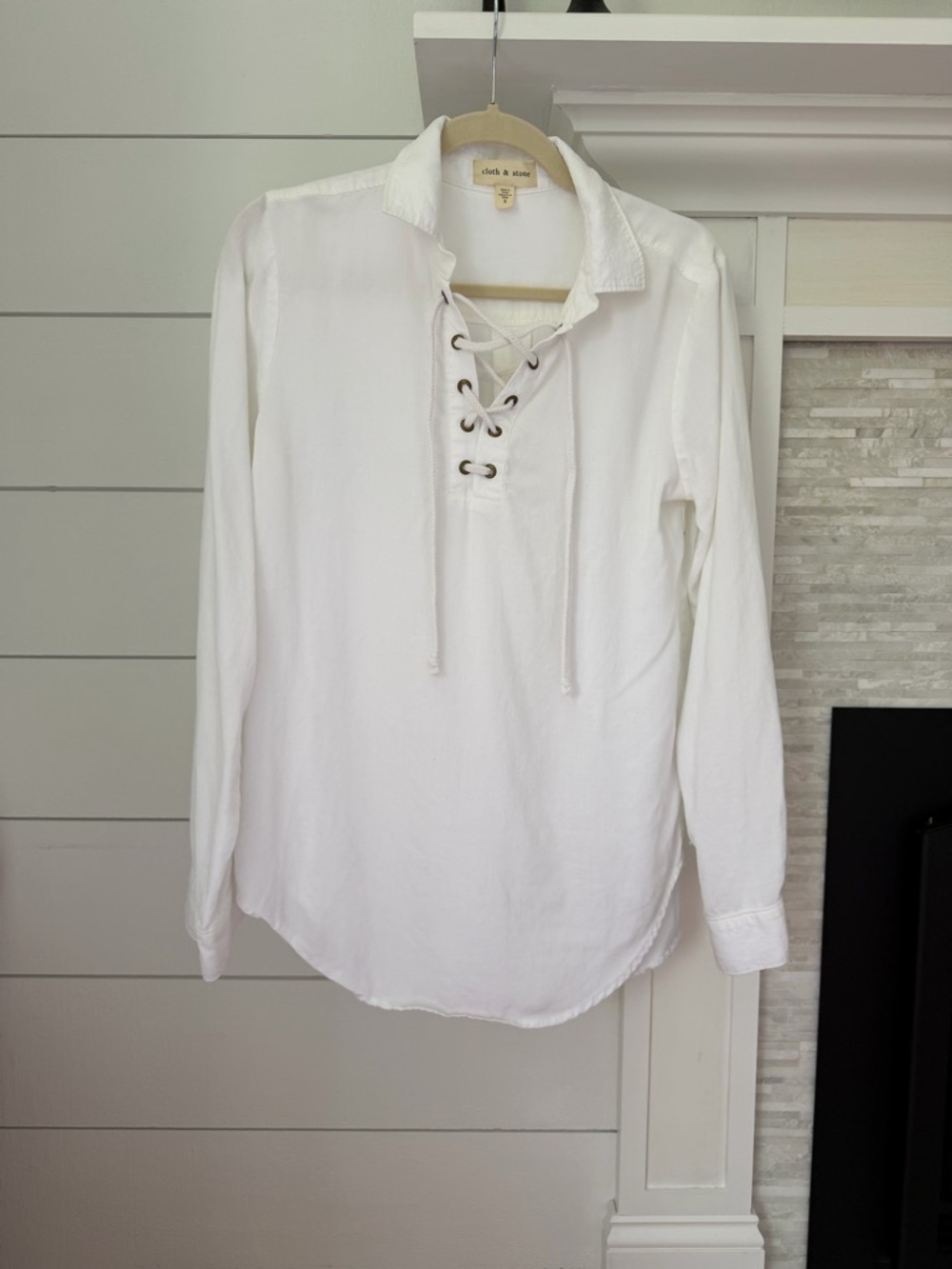 cloth & stone White Lace-Up Collared Long-Sleeve Tunic